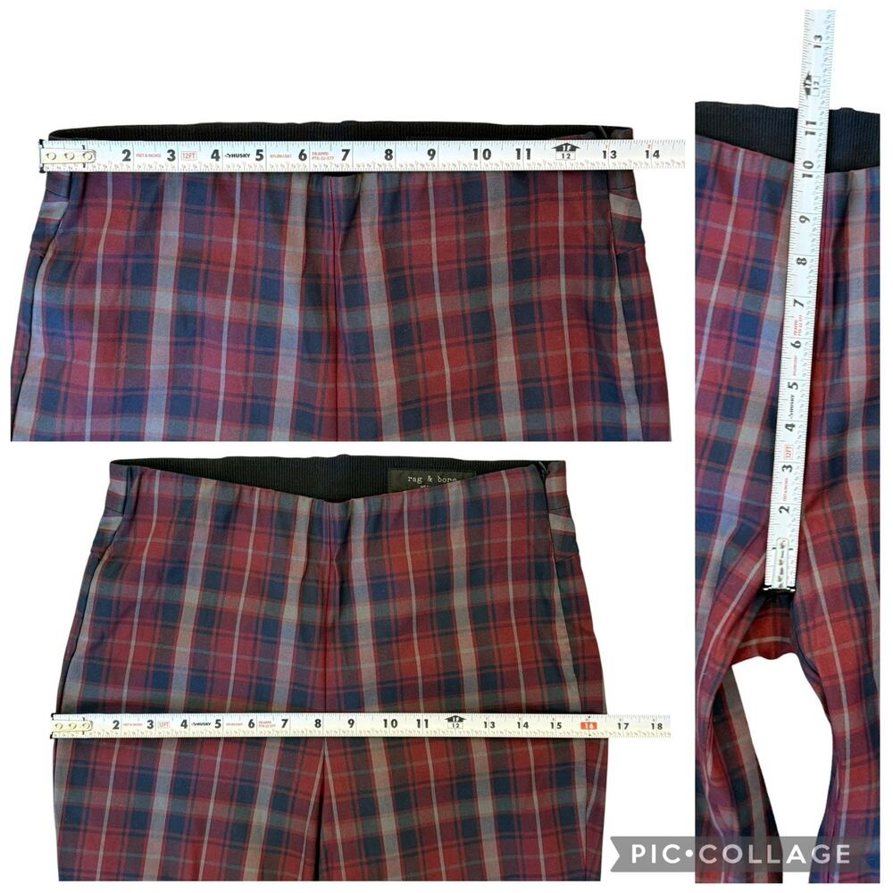 Rag & Bone Simone Pant Trousers Burgundy Plaid Check Cropped Side Zip Size 6 NEW - Picture 10 of 12